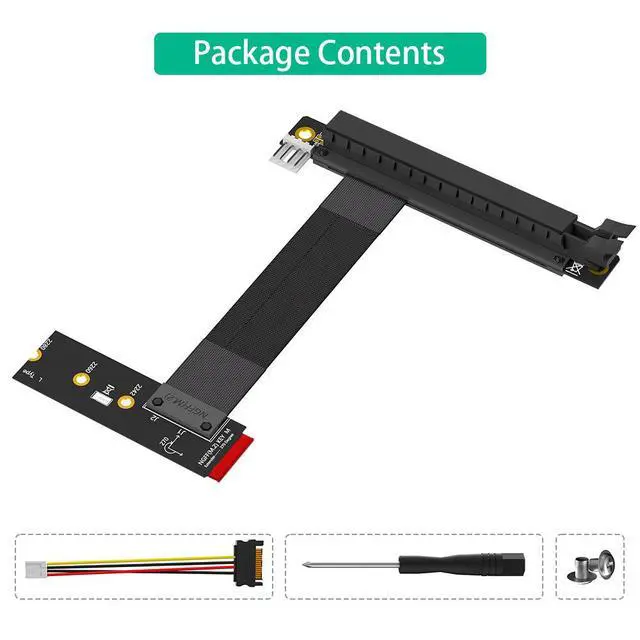 Alt view image 4 of 7 - PCIe 16X 90-Degree to M.2 NGFF Key M Adapter PCI-E x16 to M.2 PCIe Extension Cable for Graphics Card / SSD, 90° Angled Riser for Desktop PC - Left direction