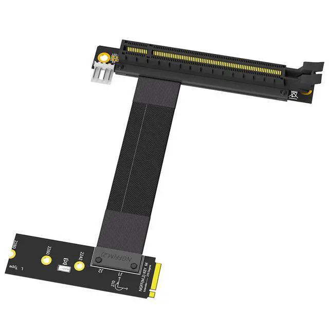 Alt view image 5 of 7 - PCIe 16X 90-Degree to M.2 NGFF Key M Adapter PCI-E x16 to M.2 PCIe Extension Cable for Graphics Card / SSD, 90° Angled Riser for Desktop PC - Left direction