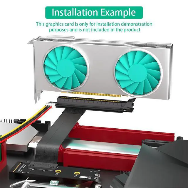 Alt view image 2 of 2 - PCIe 16X 90-Degree to M.2 NGFF Key M Adapter PCI-E x16 to M.2 PCIe Extension Cable for Graphics Card / SSD, 90° Angled Riser for Desktop PC - Right direction