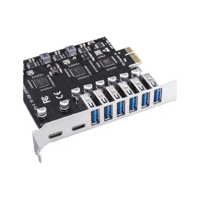 Alt view image 2 of 7 - 8-Port USB 3.2 PCIe Expansion Card PCI-E to USB 3.2 Adapter with Type-C & 19-Pin Header, NEC Chipset, Desktop Internal Hub for Front Panel / Back Panel