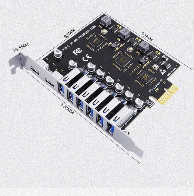 Alt view image 4 of 7 - 8-Port USB 3.2 PCIe Expansion Card PCI-E to USB 3.2 Adapter with Type-C & 19-Pin Header, NEC Chipset, Desktop Internal Hub for Front Panel / Back Panel