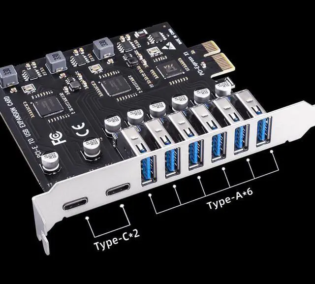 Alt view image 5 of 7 - 8-Port USB 3.2 PCIe Expansion Card PCI-E to USB 3.2 Adapter with Type-C & 19-Pin Header, NEC Chipset, Desktop Internal Hub for Front Panel / Back Panel