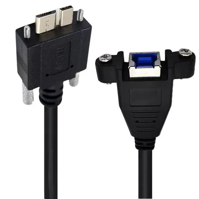 Alt view image 2 of 5 - USB 3.0 Type B Female to Micro B Male Panel Mount Cable with Screw Lock, 5Gbps Data Extension Adapter Cable for Printer Scanner External Hard Drive 0.3M Length SuperSpeed Data Transfer Cord