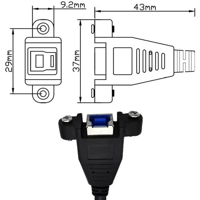 Alt view image 4 of 5 - USB 3.0 Type B Female to Micro B Male Panel Mount Cable with Screw Lock, 5Gbps Data Extension Adapter Cable for Printer Scanner External Hard Drive 0.3M Length SuperSpeed Data Transfer Cord