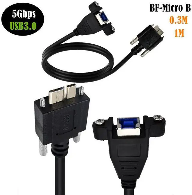 Main image of USB 3.0 Type B Female to Micro B Male Panel Mount Cable with Screw Lock, 5Gbps Data Extension Adapter Cable for Printer Scanner External Hard Drive 0.3M Length SuperSpeed Data Transfer Cord