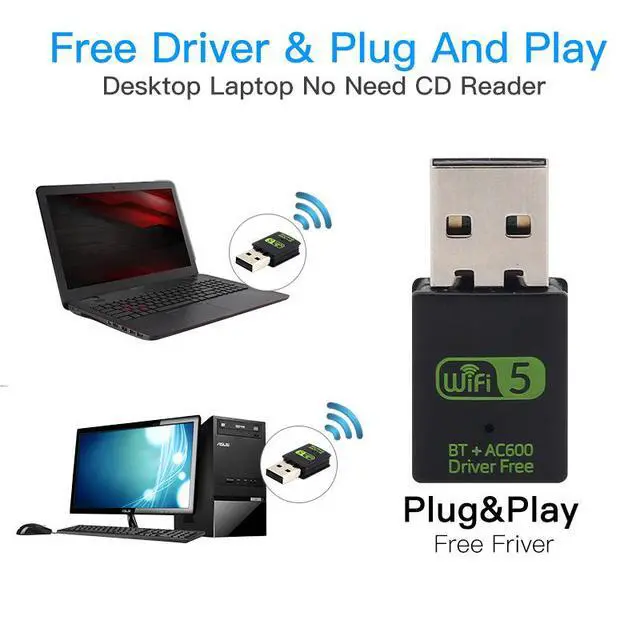 Alt view image 7 of 7 - 600Mbps Dual-Band USB Bluetooth WiFi Adapter 2-in-1 Wireless Network Card with Bluetooth, Driver-Free for Desktop / Laptop PC, 2.4G / 5G WiFi + BT Combo