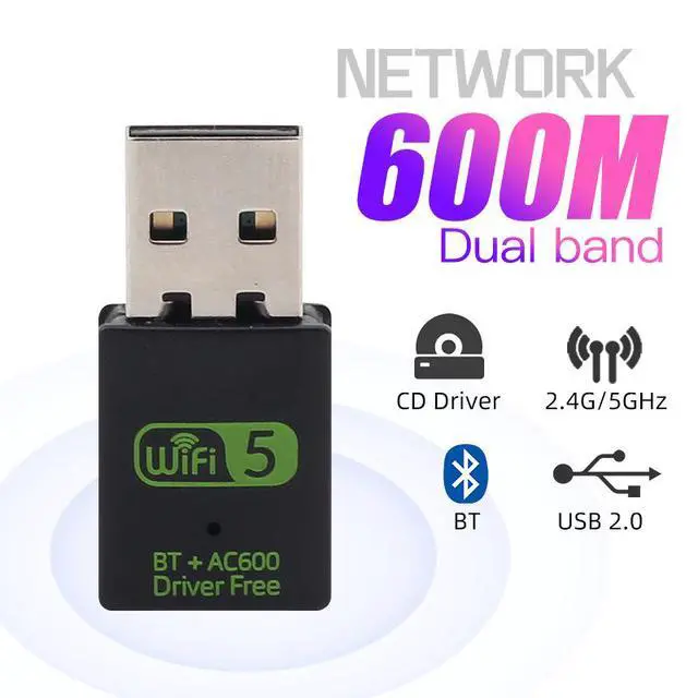 Alt view image 5 of 7 - 600Mbps Dual-Band USB Bluetooth WiFi Adapter 2-in-1 Wireless Network Card with Bluetooth, Driver-Free for Desktop / Laptop PC, 2.4G / 5G WiFi + BT Combo