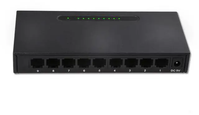 Main image of 9-Port Fast Ethernet Switch RJ45 Network Hub, 100Mbps High-Speed Distribution Splitter for Surveillance/Home/Office, Metal Housing, Black