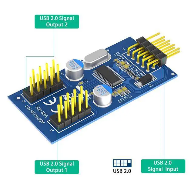 Alt view image 4 of 6 - USB 2.0 9-Pin 1-to-2 Header Splitter Motherboard USB Internal Adapter, 1 x 9-Pin Female to Dual 9-Pin Female, DuPont USB Expansion Cable