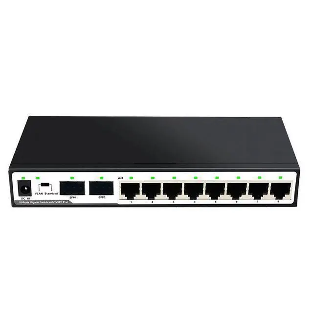 Alt view image 3 of 4 - 10-Port Gigabit Switch with VLAN Isolation 8 x RJ45 + 2 x SFP Fiber Ports, 8+2 Port Network Splitter, Gigabit Ethernet Switch for Business / Surveillance