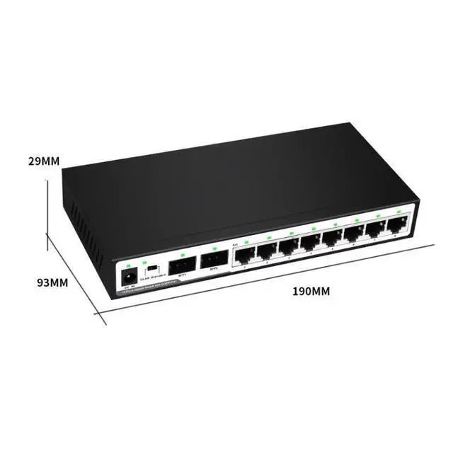 Alt view image 4 of 4 - 10-Port Gigabit Switch with VLAN Isolation 8 x RJ45 + 2 x SFP Fiber Ports, 8+2 Port Network Splitter, Gigabit Ethernet Switch for Business / Surveillance