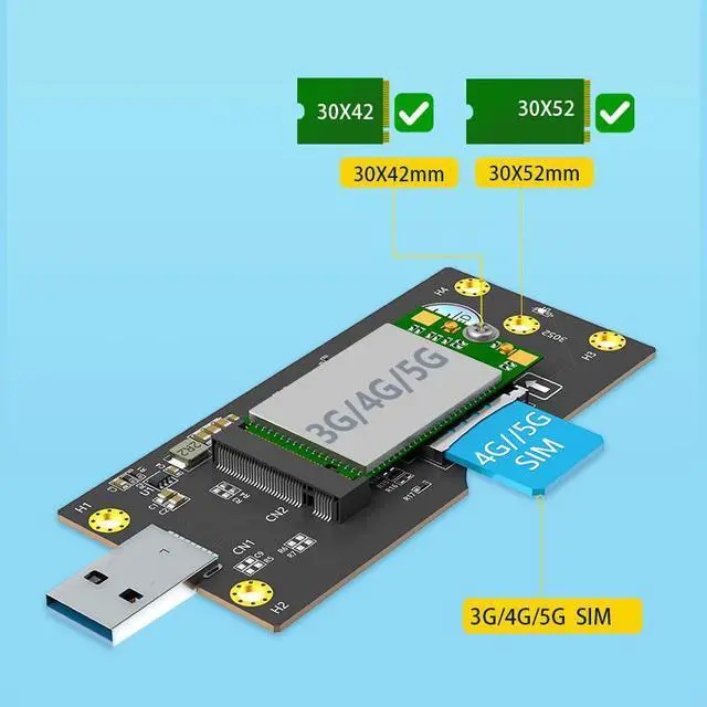 Alt view image 5 of 6 - M.2 Key B Module to USB 3.0 Adapter with SIM Slot 3G/4G/5G Cellular Module to USB Converter with SIM Card Holder for IoT / Embedded Devices