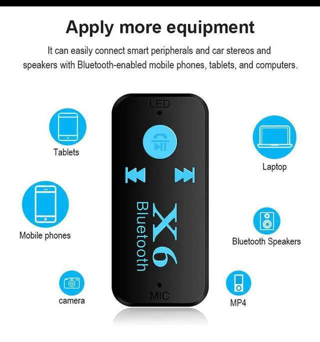 Alt view image 6 of 7 - X6 Car Bluetooth Audio Receiver Bluetooth Transmitter, 3.5mm AUX Wireless Adapter for Car / Home Stereo / Speaker / Headphone
