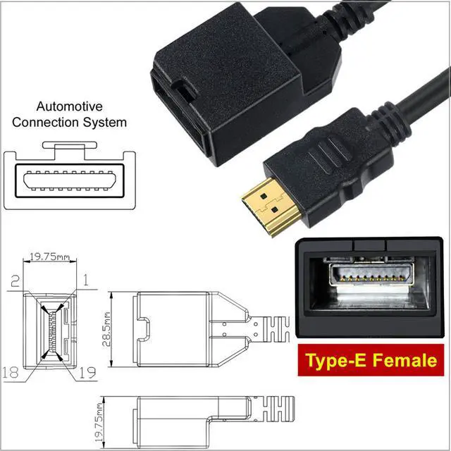 Alt view image 4 of 6 - 4K HDMI 1.4 Type-E Female to HDMI Male/Female Audio Video Cable Automotive System Audio Video Transmission for Car Infotainment / Navigation / Display