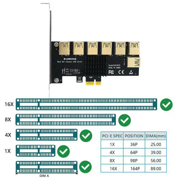 Alt view image 3 of 7 - PCIe 1-to-7 Expansion Card PCI-E to 7-Slot GPU Riser, One to Seven PCIe Ports, Graphics Card Expansion Adapter for Mining / Server / Workstation