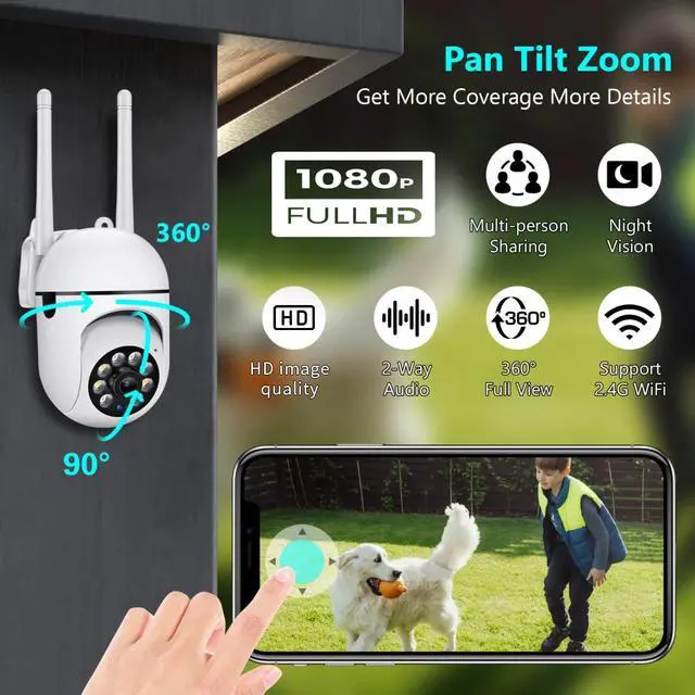 Alt view image 3 of 7 - Y2 Indoor Wireless Security Camera 1080P HD Night Vision, Dual-Antenna, Two-Way Talk, Pan/Tilt, Motion Detection, Remote Access