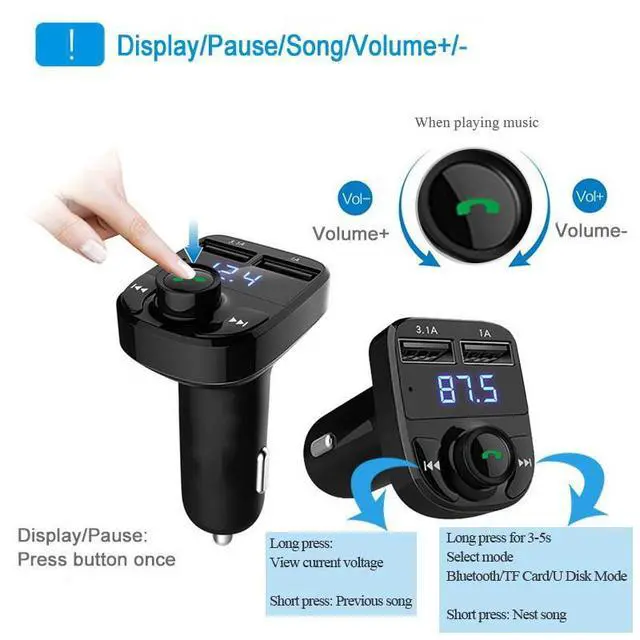 Alt view image 4 of 7 - X8 Car Bluetooth Receiver & Charger Lossless Audio FM Transmitter, Plug-in Car MP3 Bluetooth Player for Music Streaming & Hands-Free Calling
