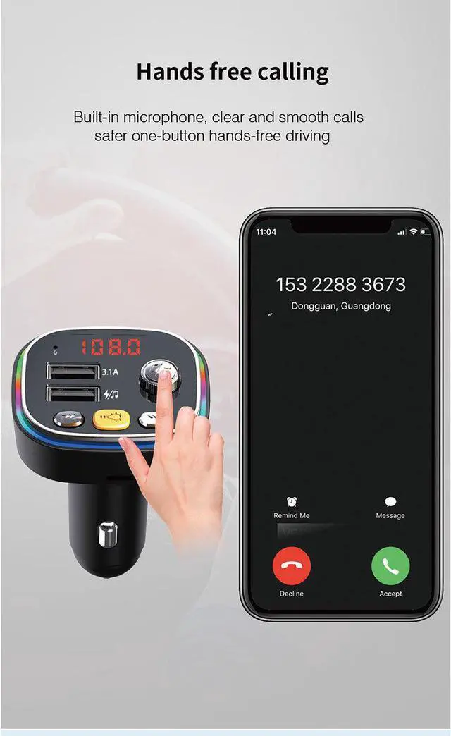 Alt view image 4 of 6 - C20 Car Bluetooth MP3 Player FM Transmitter, Hands-Free Calling, Quick Charge, USB/TF Card Playback