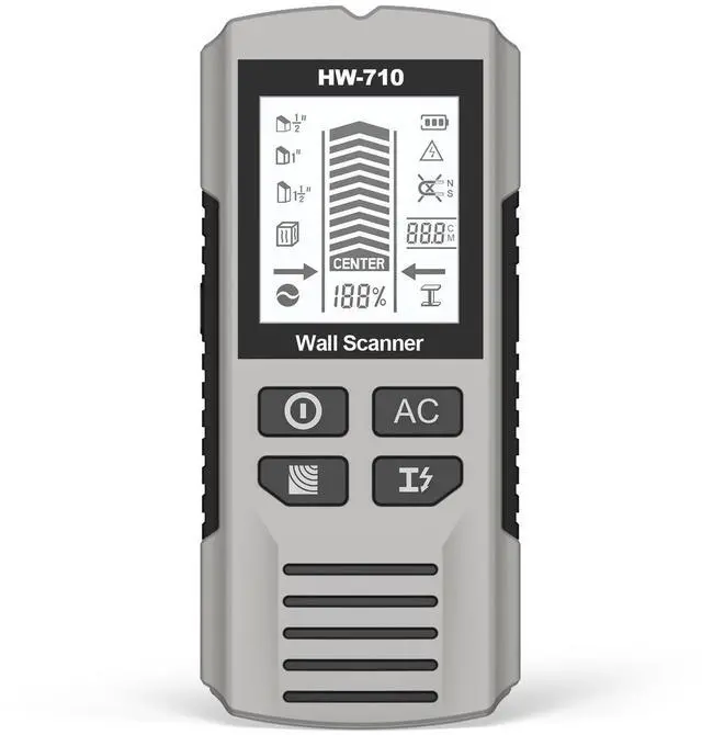 Main image of HW-710 5-in-1 Wall Scanner Stud Finder / Metal Detector / AC Wire Detector, Multi-Function Measuring Instrument for Home Improvement - Silver