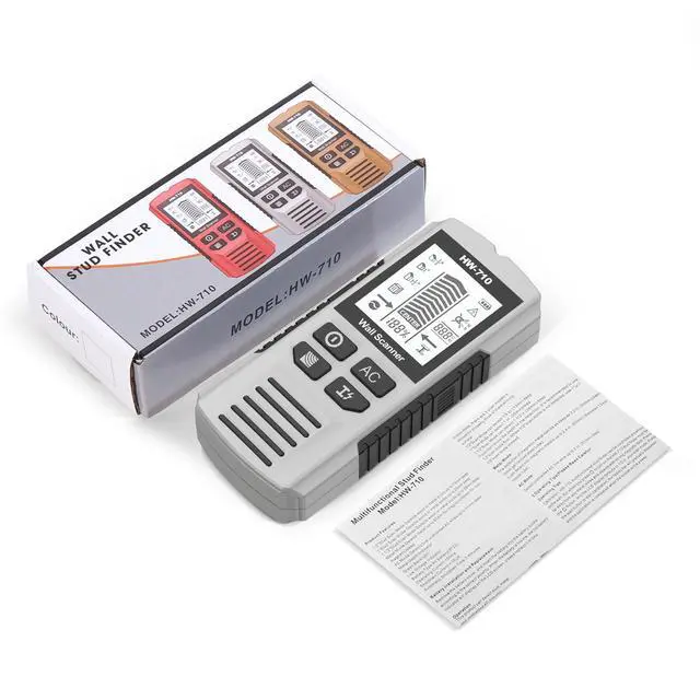 Alt view image 7 of 7 - HW-710 5-in-1 Wall Scanner Stud Finder / Metal Detector / AC Wire Detector, Multi-Function Measuring Instrument for Home Improvement - Silver