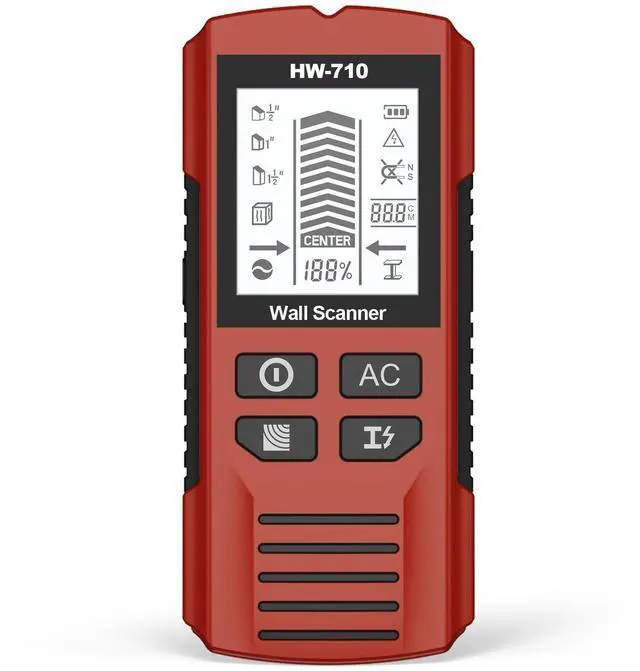 Main image of HW-710 5-in-1 Wall Scanner Stud Finder / Metal Detector / AC Wire Detector, Multi-Function Measuring Instrument for Home Improvement - Red