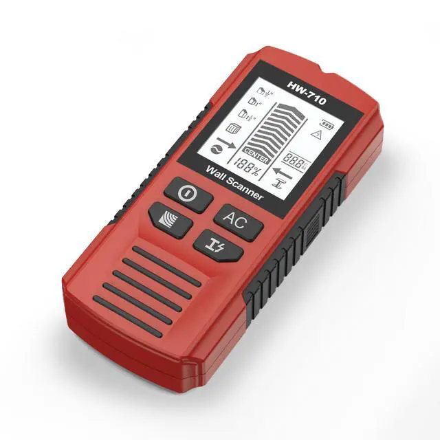 Alt view image 7 of 7 - HW-710 5-in-1 Wall Scanner Stud Finder / Metal Detector / AC Wire Detector, Multi-Function Measuring Instrument for Home Improvement - Red