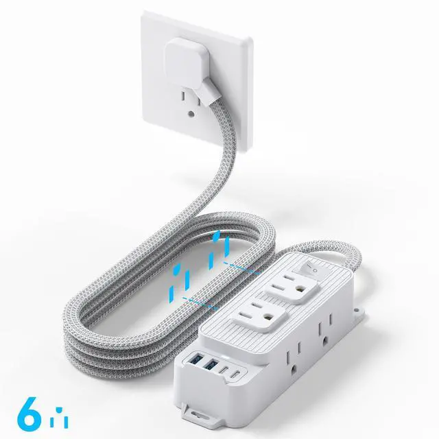 Alt view image 5 of 6 - US Standard Power Strip American Plug Surge Protector, Desktop/US Wall Outlet Extension Cord
