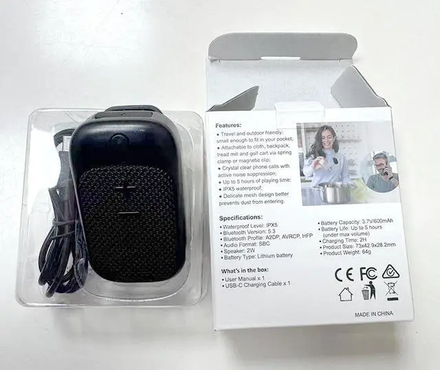 Alt view image 4 of 5 - WS11 Wearable Wireless Bluetooth Speaker Mini Portable, Outdoor Running, Clip/Magnetic Mount, Lightweight Bass, IPX5 Waterproof - black