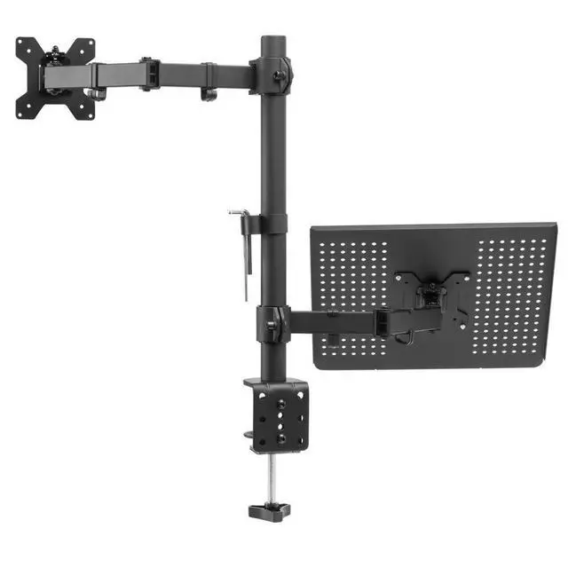 Alt view image 2 of 7 - Dual-Screen Desk Mount Mechanical Arm for Laptop + Secondary Monitor, 360° Swivel & Tilt, Space-Saving Suspended Stand