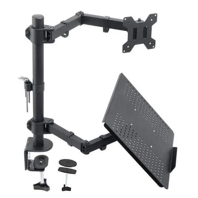 Alt view image 5 of 7 - Dual-Screen Desk Mount Mechanical Arm for Laptop + Secondary Monitor, 360° Swivel & Tilt, Space-Saving Suspended Stand