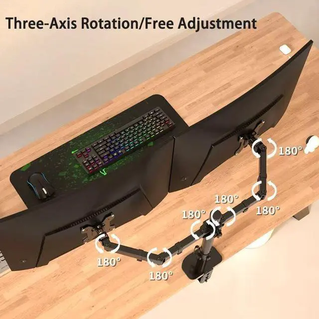 Alt view image 2 of 7 - Dual Monitor Stand Side-by-Side & Stacked Setup, 2-in-1 Laptop/PC Mount, Tool-Free Clamp, Adjustable Ergonomic Desk Stand
