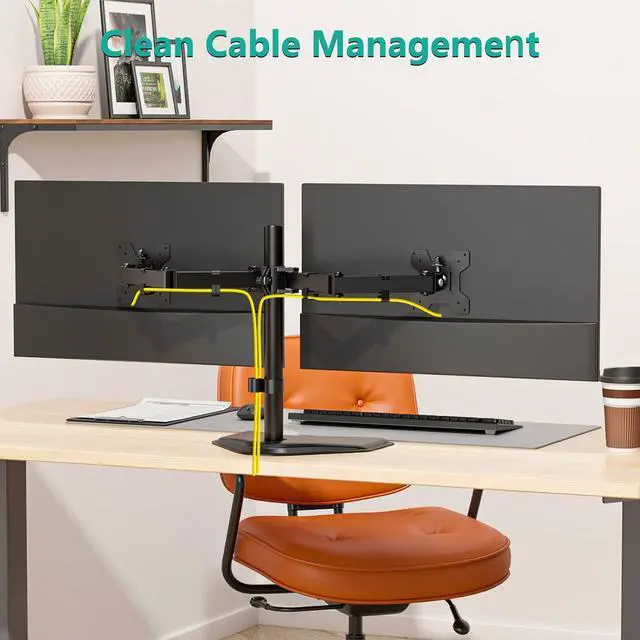 Alt view image 2 of 7 - Freestanding Dual Monitor Desk Stand for 27-Inch Screens Fully Adjustable Ergonomic Mount, 360° Rotation, Supports 2 Displays