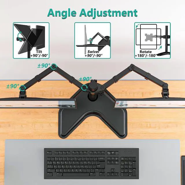 Alt view image 7 of 7 - Freestanding Dual Monitor Desk Stand for 27-Inch Screens Fully Adjustable Ergonomic Mount, 360° Rotation, Supports 2 Displays