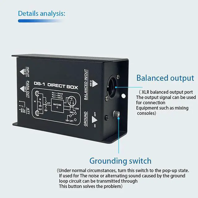 Alt view image 7 of 7 - Passive DI Box Direct Box with Audio Isolation, Eliminates Ground Loop Noise, Converts High-Impedance to Low-Impedance Signal for Mixers / Interfaces