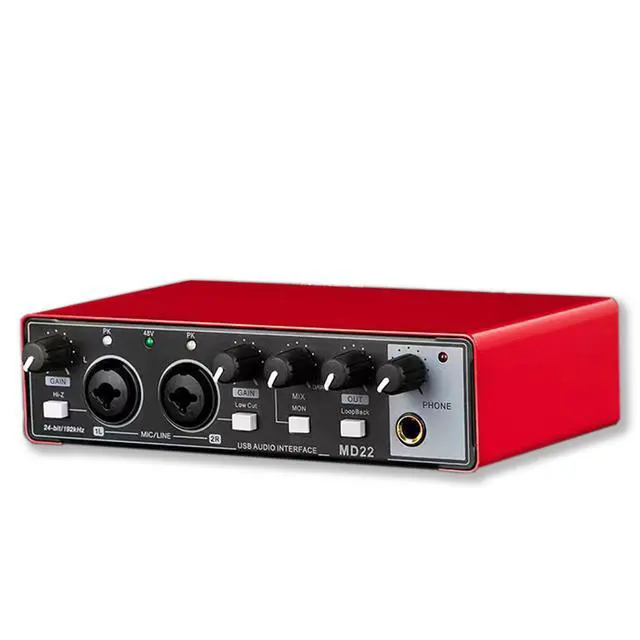 Alt view image 7 of 7 - Professional Recording Sound Card for Microphone Studio-Grade Audio Interface for Band Recording / Voice-Over / Live Streaming - red