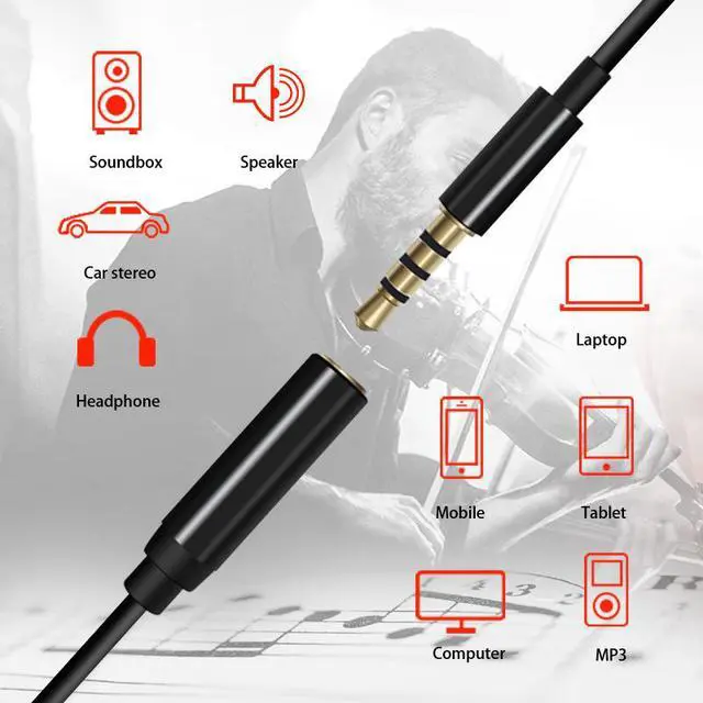 Alt view image 5 of 6 - GAZ-CB26 Lavalier Microphone Extension Cable 2m Male to Female Audio Cable, 3.5mm TRS for Headset/Mic to Phone/PC/Laptop