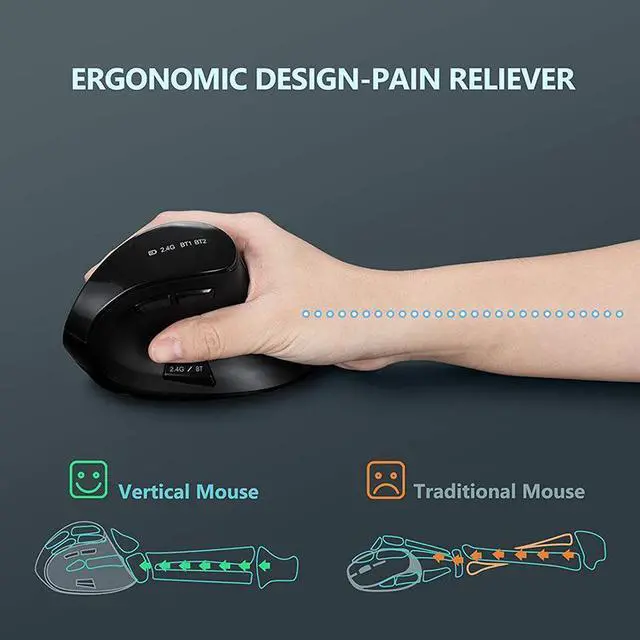 Alt view image 4 of 7 - 2.4G Rechargeable Ergonomic Vertical Wireless Mouse for Laptop / Desktop / Office - black