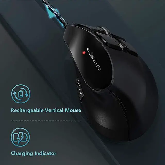 Alt view image 5 of 7 - 2.4G Rechargeable Ergonomic Vertical Wireless Mouse for Laptop / Desktop / Office - black