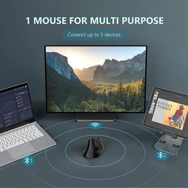 Alt view image 3 of 7 - 2.4G Rechargeable Ergonomic Vertical Wireless Mouse for Laptop / Desktop / Office - black