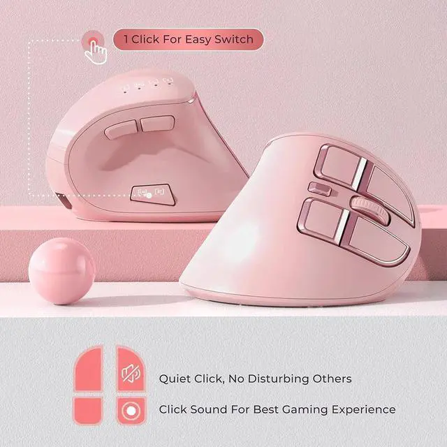 Alt view image 5 of 7 - 2.4G Rechargeable Ergonomic Vertical Wireless Mouse for Laptop / Desktop / Office - pink