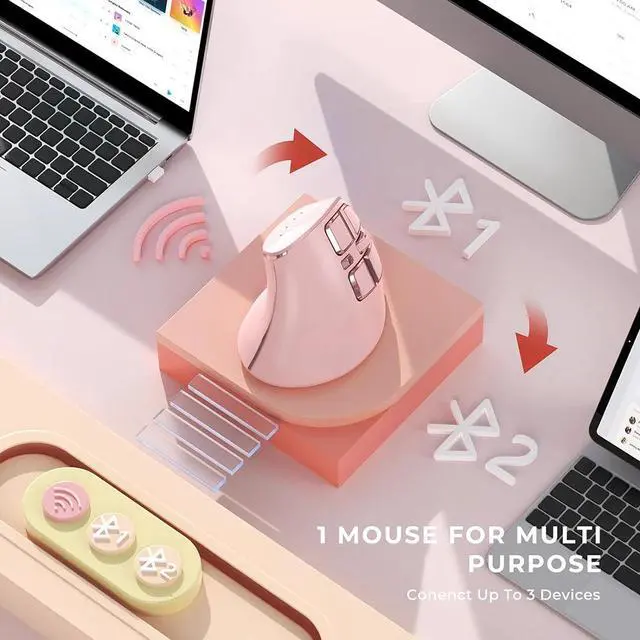Alt view image 3 of 7 - 2.4G Rechargeable Ergonomic Vertical Wireless Mouse for Laptop / Desktop / Office - pink