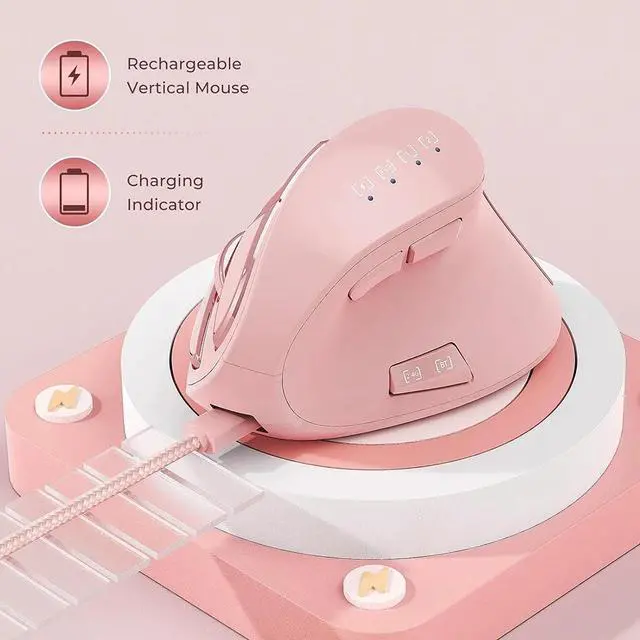 Alt view image 2 of 7 - 2.4G Rechargeable Ergonomic Vertical Wireless Mouse for Laptop / Desktop / Office - pink