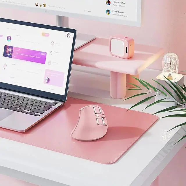 Alt view image 7 of 7 - 2.4G Rechargeable Ergonomic Vertical Wireless Mouse for Laptop / Desktop / Office - pink