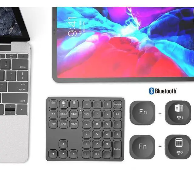 Alt view image 4 of 6 - Rechargeable Dual Bluetooth Numeric Keypad Wireless 36-Key Number Pad, External Data Entry Keyboard