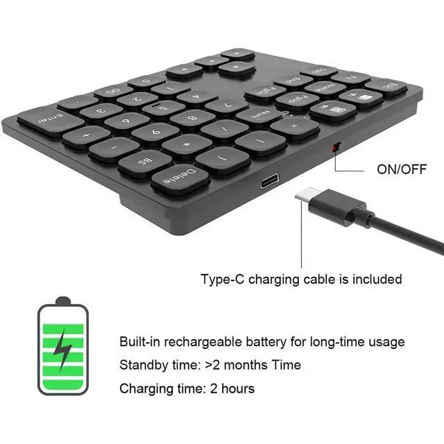 Alt view image 5 of 6 - Rechargeable Dual Bluetooth Numeric Keypad Wireless 36-Key Number Pad, External Data Entry Keyboard