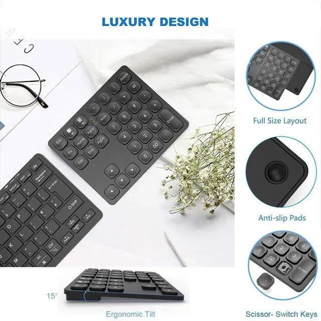 Alt view image 6 of 6 - Rechargeable Dual Bluetooth Numeric Keypad Wireless 36-Key Number Pad, External Data Entry Keyboard