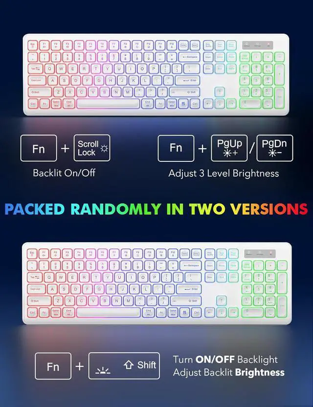 Alt view image 5 of 7 - Wireless RGB Gaming Keyboard & Mouse Set Rechargeable, Ergonomic Tilt Design, 2.4G Quiet Combo for Home/Office - white