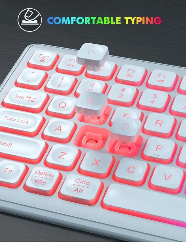 Alt view image 3 of 7 - Wireless RGB Gaming Keyboard & Mouse Set Rechargeable, Ergonomic Tilt Design, 2.4G Quiet Combo for Home/Office - white