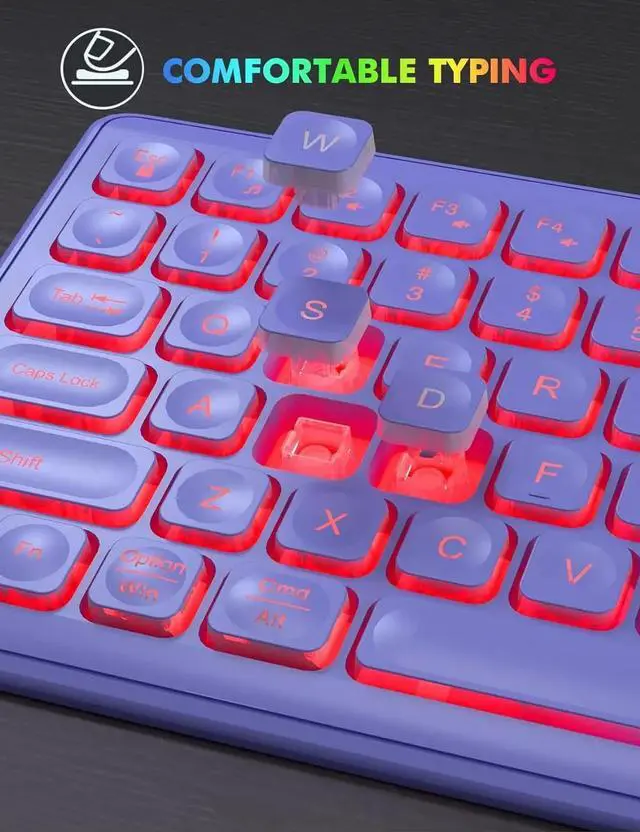 Alt view image 5 of 7 - Wireless RGB Gaming Keyboard & Mouse Set Rechargeable, Ergonomic Tilt Design, 2.4G Quiet Combo for Home/Office - purple