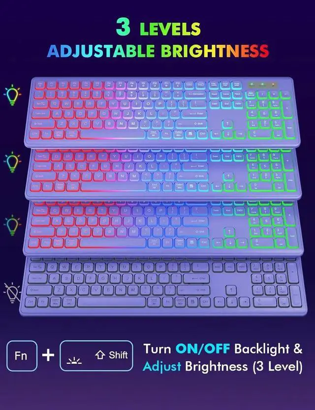Alt view image 3 of 7 - Wireless RGB Gaming Keyboard & Mouse Set Rechargeable, Ergonomic Tilt Design, 2.4G Quiet Combo for Home/Office - purple